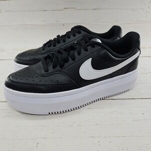Nike Court Vision Alta Womens 10 Black Leather Platform Sneaker Shoes DM0113-002